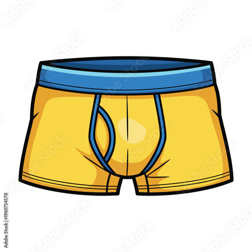A pair of bright yellow boxer briefs with a prominent blue waistband, ideal for comfort and everyday wear