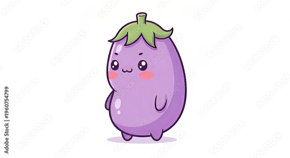 Fototapeta premium Cute and Adorable Digital Drawing of a Pastel Eggplant Mascot Vegetable on White Background