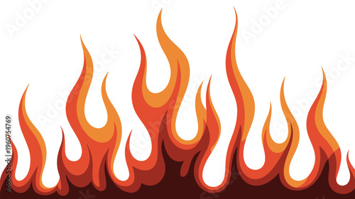 Vibrant orange and yellow flames burning against a white background symbolizing heat and energy