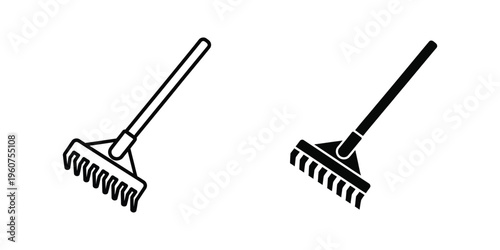 Two different types of garden rakes displayed side by side for comparison