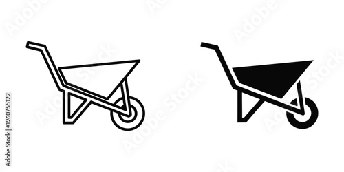 Comparison of empty and filled wheelbarrows in simple line art style