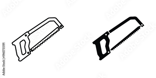 Comparison of a standard hand saw and a pruning saw with different colored handles