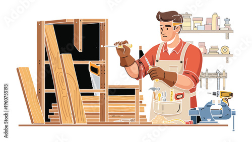 Crafting with Precision: A skilled artisan meticulously works on a carpentry project, the focus on detail and precision, transforming raw materials into finely crafted objects.
