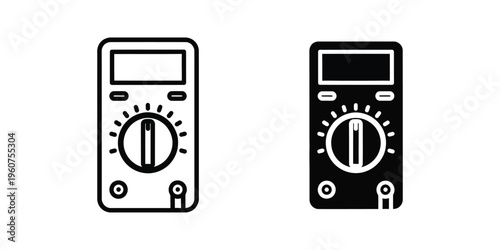 Comparison of analog and digital multimeter icons in black and white design