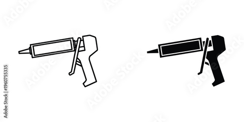 Comparison of a standard caulk gun and a filled caulk gun in black and white outline