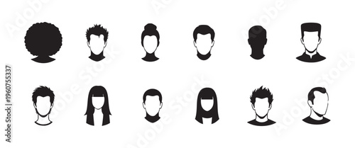 Collection of Black user icon vector set. Profile icon. Male and female head silhouettes. 