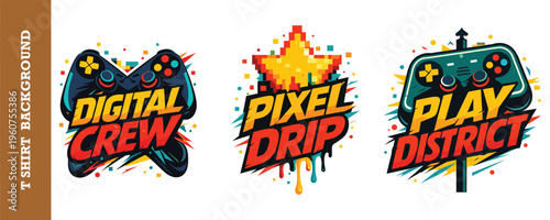 Digital crew gaming controller pixel art vector logo illustration game symbol.