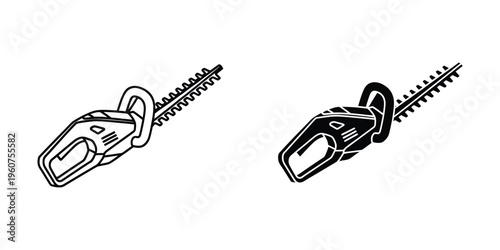 Two different types of hedge trimmer cutting heads shown in black and white