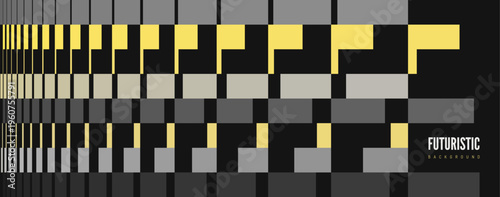 Geometric art. The design conveys a sense of movement and structure. The pattern is horizontally zoomed in perspective. Technological style. Vector for brochure, poster, cover, presentation or banner.