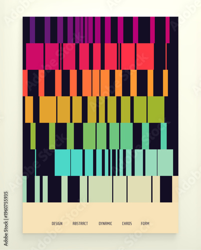 Image of multiple lines of different thicknesses with transition and shift effect. Cover design template. Retro style. Vector for brochure, poster, card, presentation, flyer or banner.
