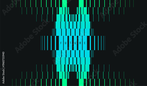 An abstract mechanical part in rotation. Futuristic concept. Engineering cover. Industrial style. Image of multiple lines and rectangles of varying thickness with a transition effect. Vector.