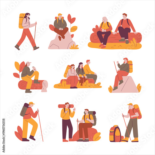 Diverse Hikers Enjoying Outdoor Activities and Rest