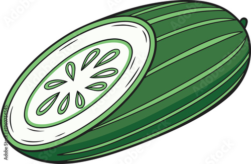 Fresh Green Cucumber Vegetable Illustration. Organic Cucumber Healthy Food Concept. Whole Cucumber Farm Fresh Produce. Sliced Cucumber Natural Food Ingredient. Cucumber Vegetable Isolated Food Item.