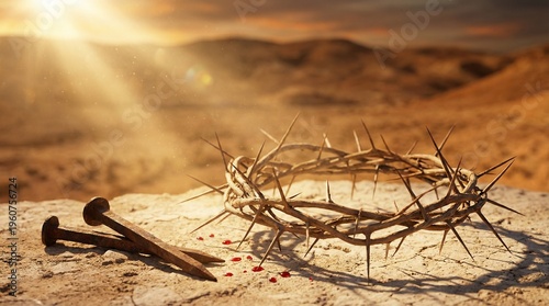 Crown of thorns and nails symbolizing semana santa holy week and the passion of christ