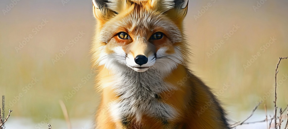 Naklejka premium Captivating Portrait of a Red Fox in Its Natural Habitat, Exuding Charm and Wild Beauty Outdoors