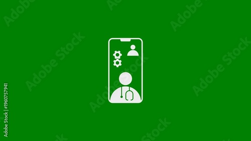 Virtual Care and Remote Video Patient Consultation concept - minimal motion graphics clip with Green Background, Seamless Looping, foreground color 7.5% gray