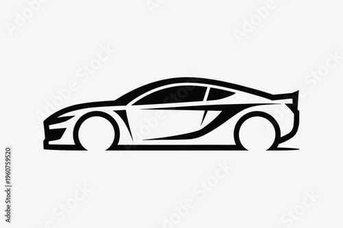 Black silhouette of a modern sports car vehicle automobile transportation speed racing auto drive fast. Minimalist Car Logo vector