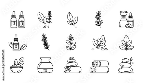 Essential oils linear icon set aromatherapy wellness vector