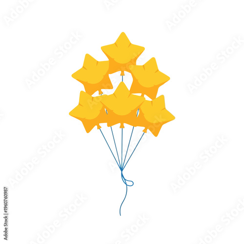 Yellow star balloons tied together on a white backdrop