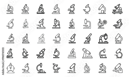 set of microscope line icons