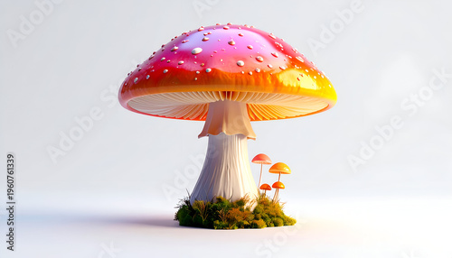 Colorful toadstool mushroom illustration on white backdrop fairytale fantasy theme