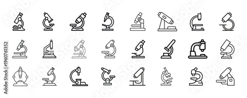 set of microscope line icons