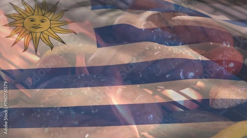 Animation of flag of uruguay over grill