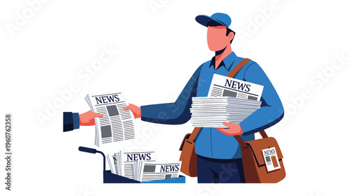 Mailman's Daily Delivery: A mailman meticulously delivers newspapers, symbolizing the flow of information and community connection. This image illustrates dedication, responsibility.