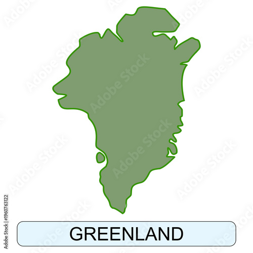 Greenland map silhouette icon, green vector island outline isolated on white background flat design