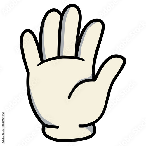 Cartoon white glove hand icon showing palm, classic animation style vector isolated on white