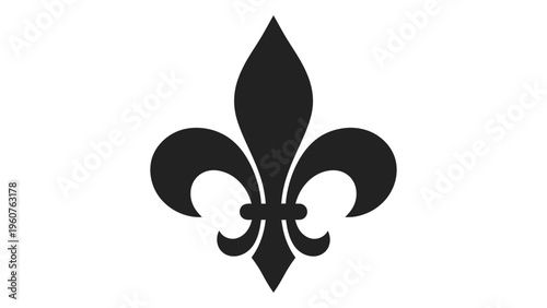 A black fleur de lis symbol presented on a stark white background