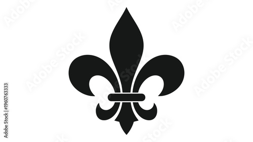 A black fleur de lis symbol is prominently displayed against a stark white background