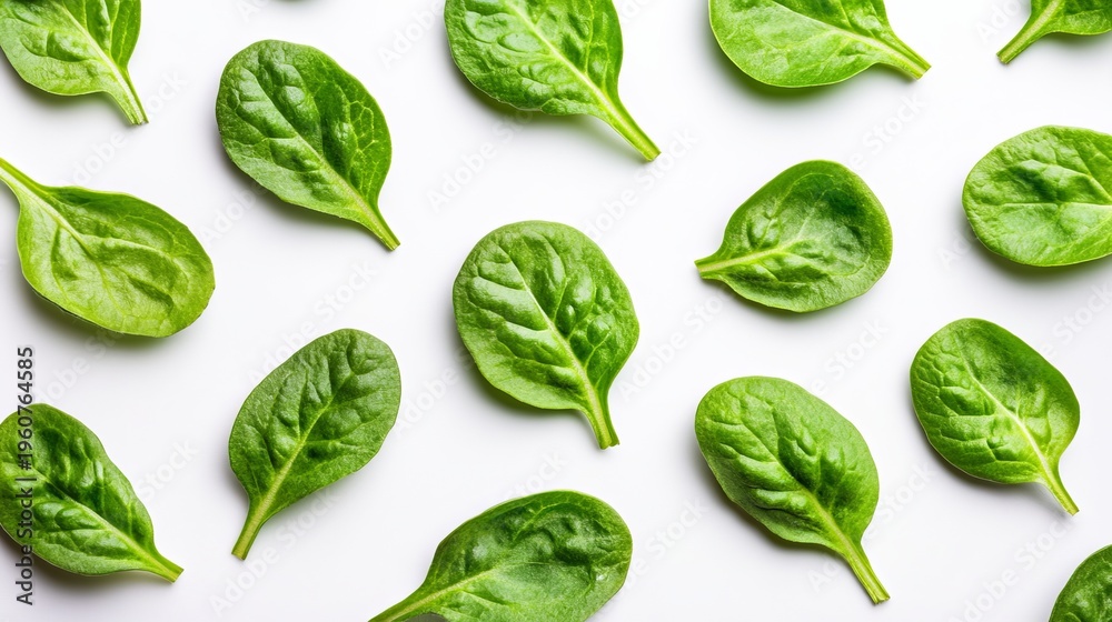 Fototapeta premium Fresh Baby Spinach Leaves Beautifully Arranged in a Pattern for Healthy Eating Inspiration, Top View