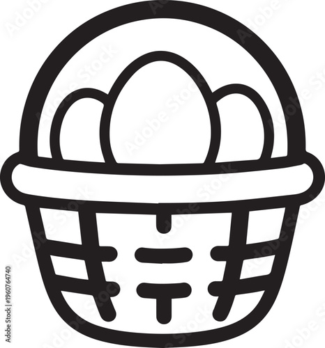 A woven basket cradles three pristine eggs, each a symbol of new beginnings and natural goodness. Simple monochrome lines add to the timeless appeal, perfect for a fresh, clean aesthetic.