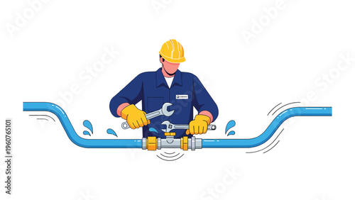 Plumber at Work: A skilled plumber addresses a water pipe issue with precision, employing tools to resolve a leak. A depiction of effective plumbing solutions and water system maintenance.