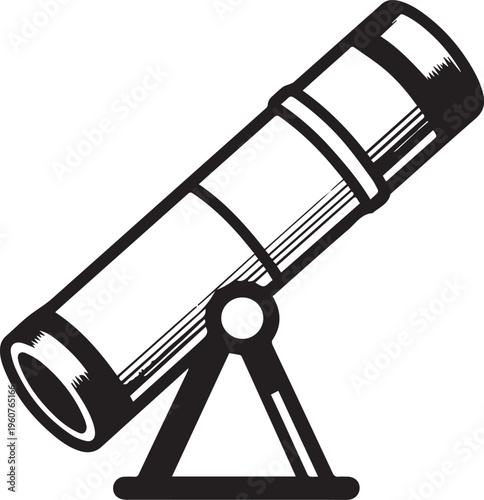 An illustrated telescope pointing skyward. Explore the cosmos with this classic instrument, perfect for stargazing and scientific discovery.