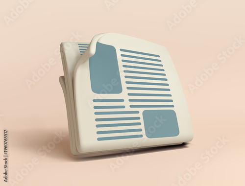 Folded Newspaper 3d icon with Curved Pages isolated