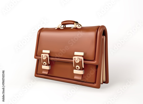 brown Leather Briefcase 3D Icon isolated on white background.