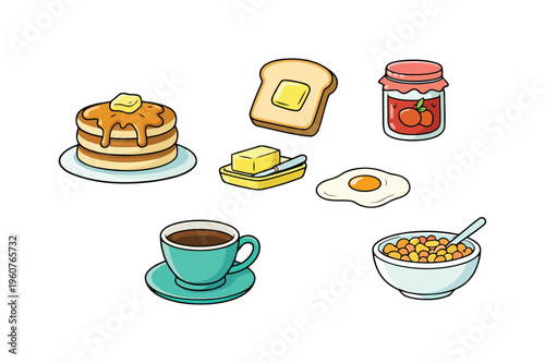 Healthy Delicious Breakfast Food Illustration Set