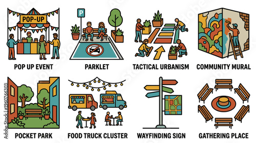 Tactical Urbanism and Community Placemaking Public Space Illustration