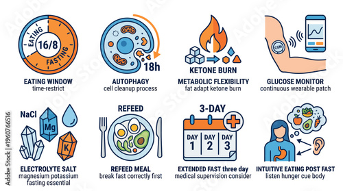 Intermittent Fasting Concepts and Metabolic Health Infographic Icons