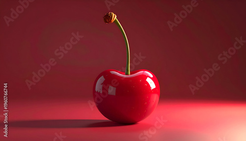 Glossy red cherry on monochrome background; minimalist studio shot of fresh fruit
