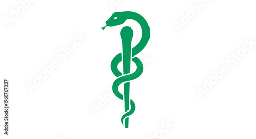 Green Rod of Asclepius Medical Symbol on White Background