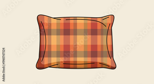 Vibrant plaid pillow on beige background.