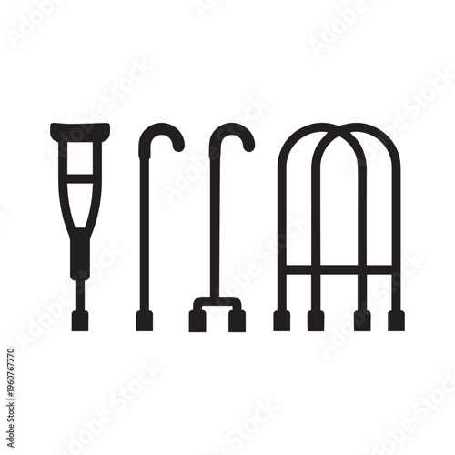 Crutches Icons Set on White Background. Vector
