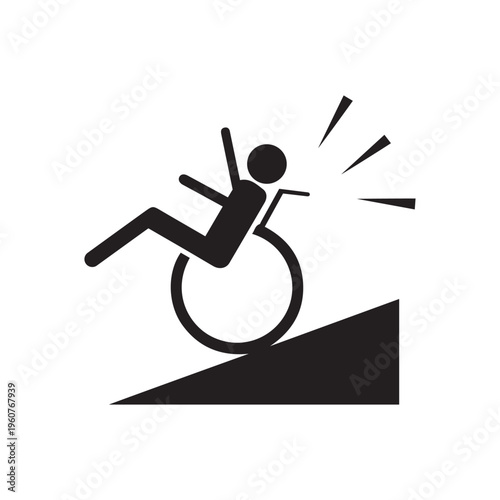 Disabled Wheelchair accident, When down slope. Way for disability on white background, vector illustration
