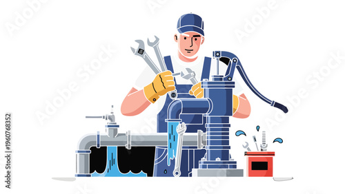 Plumber at Work: A skilled plumber expertly tackles a complex plumbing issue, showcasing his expertise with tools and equipment to restore water flow.