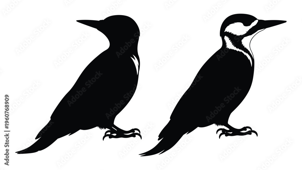 Obraz premium Two woodpeckers in profile one dark and one with contrasting markings