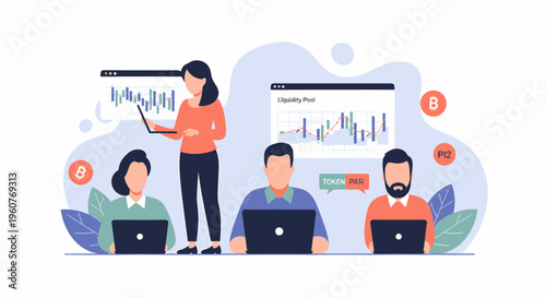 Group of business people analyzing financial data and stock market trends.