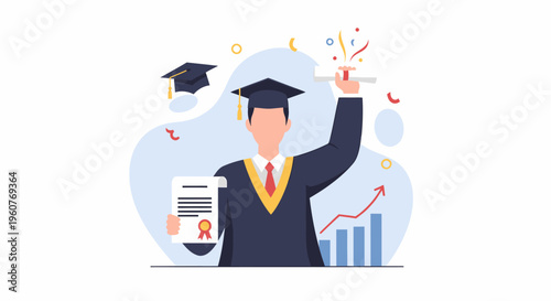 Happy Graduate Student Celebrating Academic Achievement with Diploma.